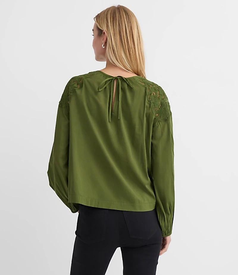 Petite Lace Shoulder Blouse