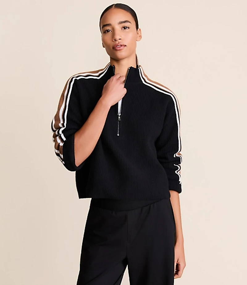 Lou & Grey Striped Half Zip Sweater