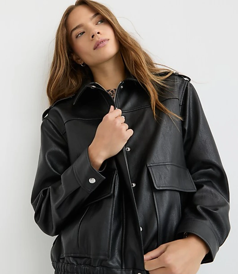 Petite Pebbled Faux Leather Jacket