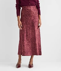 Floral Lace Print Satin Bias Maxi Skirt