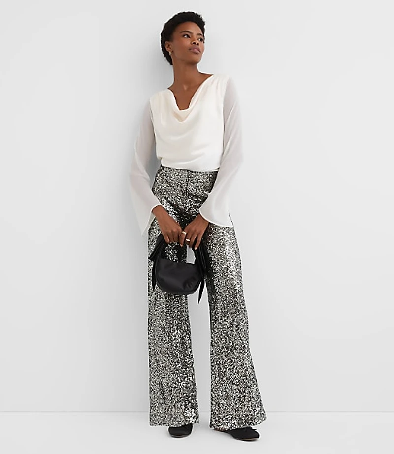 Satin Chiffon Cowl Neck Top