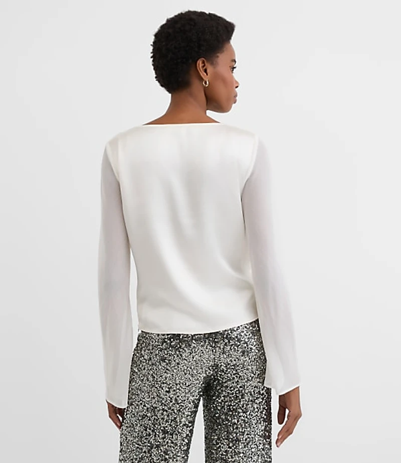Satin Chiffon Cowl Neck Top