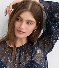 Petite Celestial Shimmer Ruffle Peplum Blouse