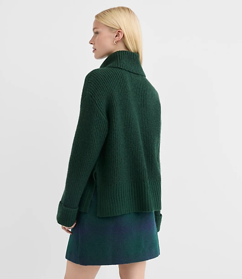 Petite Cuffed Ribbed Mock Neck Sweater