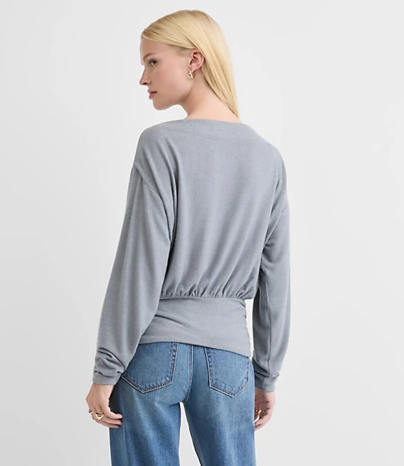 Heathered Ruched Hem Boatneck Top