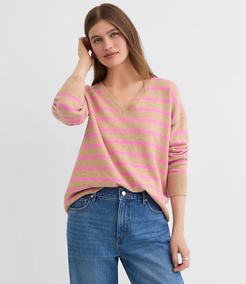 Striped V-Neck Relaxed Everyday Sweater