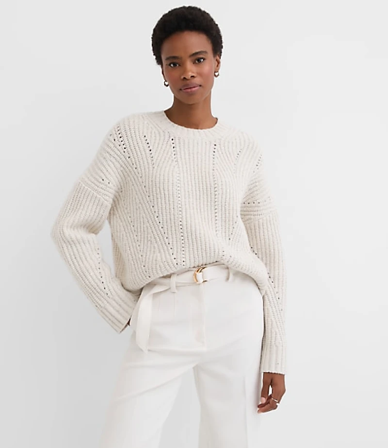 Petite Sequin Pointelle Ribbed Relaxed Sweater