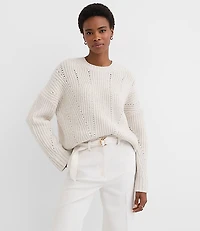 Petite Sequin Pointelle Ribbed Relaxed Sweater