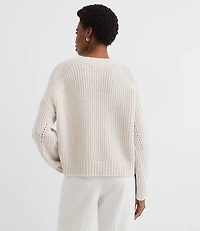 Petite Sequin Pointelle Ribbed Relaxed Sweater