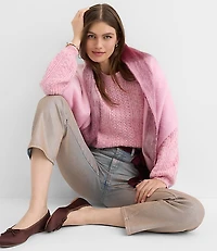 Petite Marled Pointelle Blouson Sweater