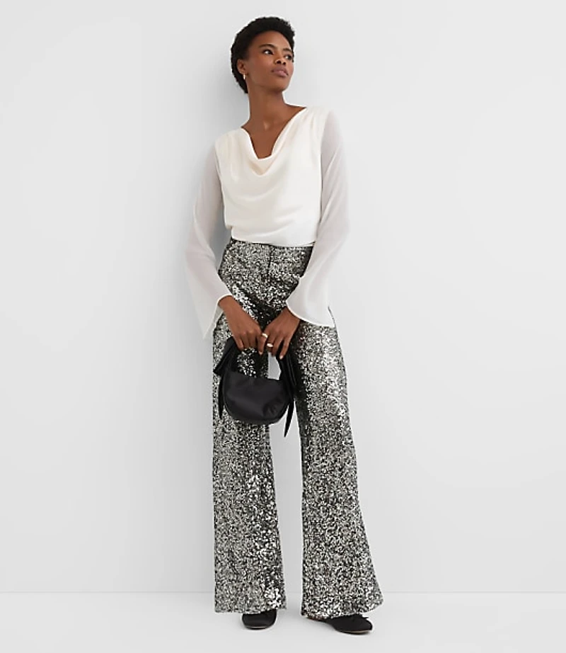Petite Satin Chiffon Cowl Neck Top