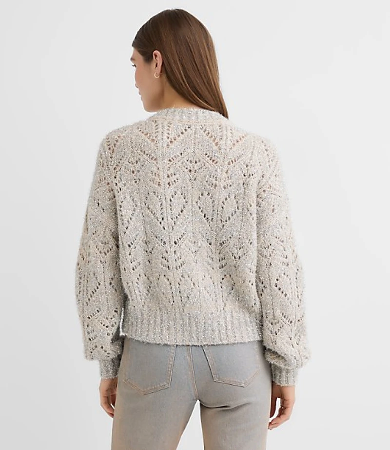 Shimmer Pointelle V-Neck Cardigan