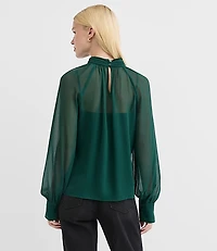 Petite Pleated Mock Neck Blouse