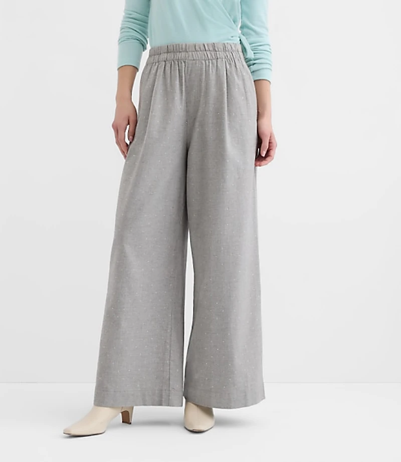 Tall Pleated Pull On Wide Leg Pants Herringbone