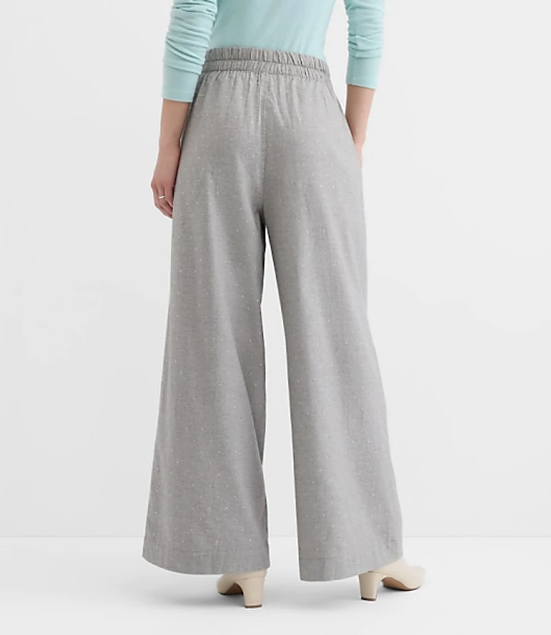 Tall Pleated Pull On Wide Leg Pants Herringbone
