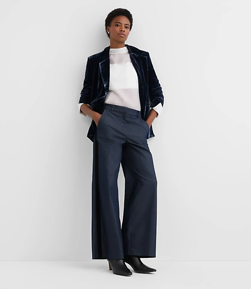 Tall Velvet Tuxedo Stripe Clean Wide Leg Pants Refined Denim