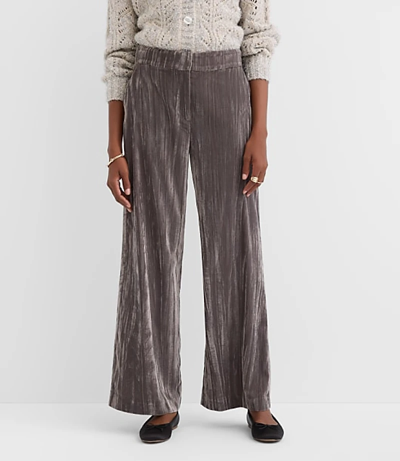 Petite Clean Wide Leg Pants Pleated Velvet