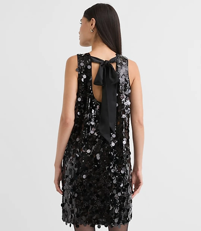 Sequin Satin Bow Back Mini Dress