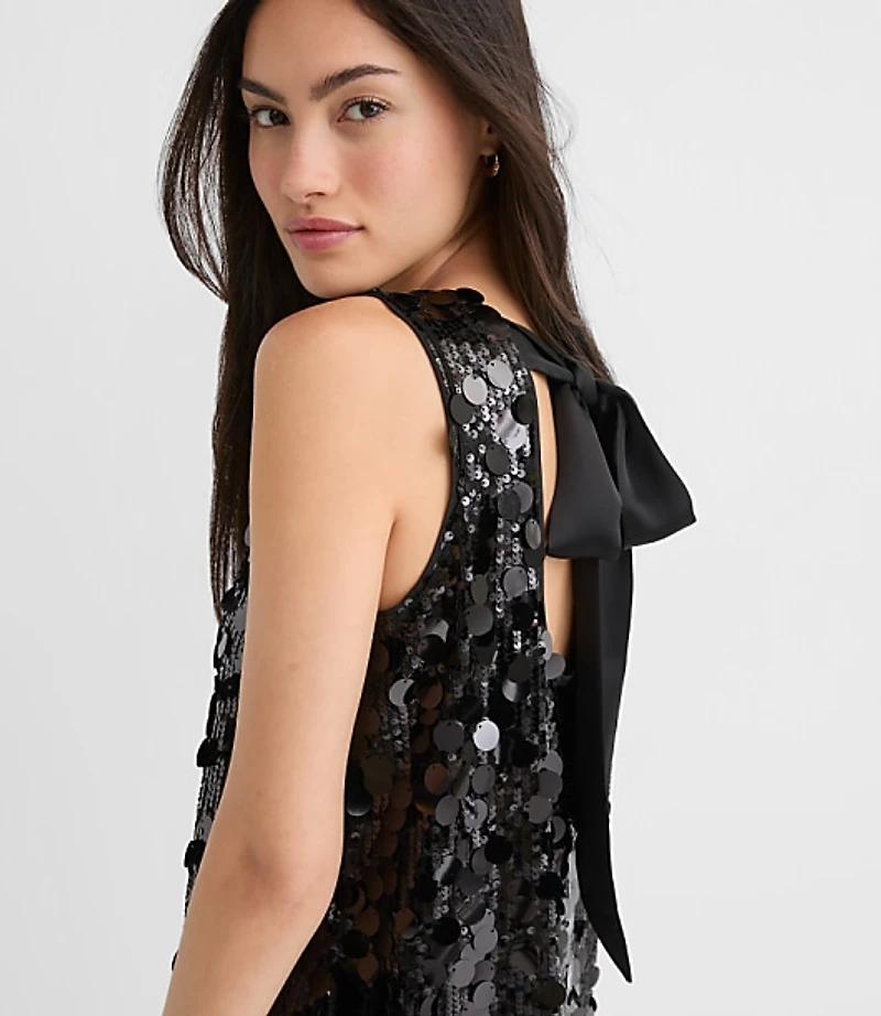 Sequin Satin Bow Back Mini Dress