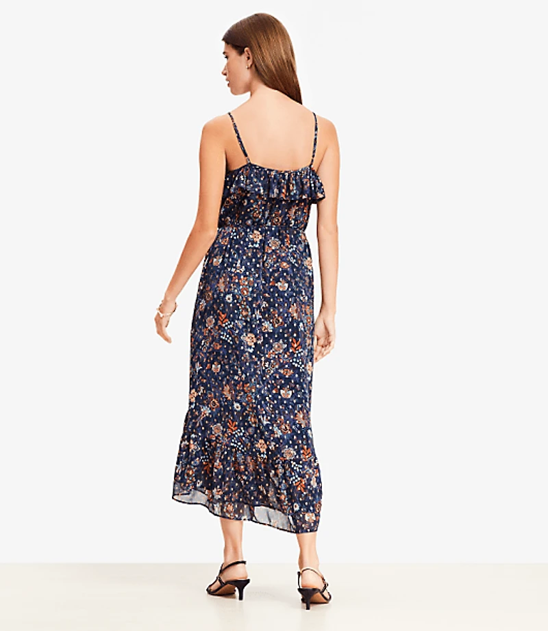 Shimmer Garden Ruffle Midi Dress