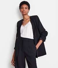 Petite LOFT Versa Crepe Drape Collarless Blazer