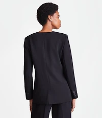 Petite LOFT Versa Crepe Drape Collarless Blazer
