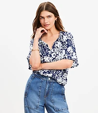 Floral Ruffle Tie Neck Blouse