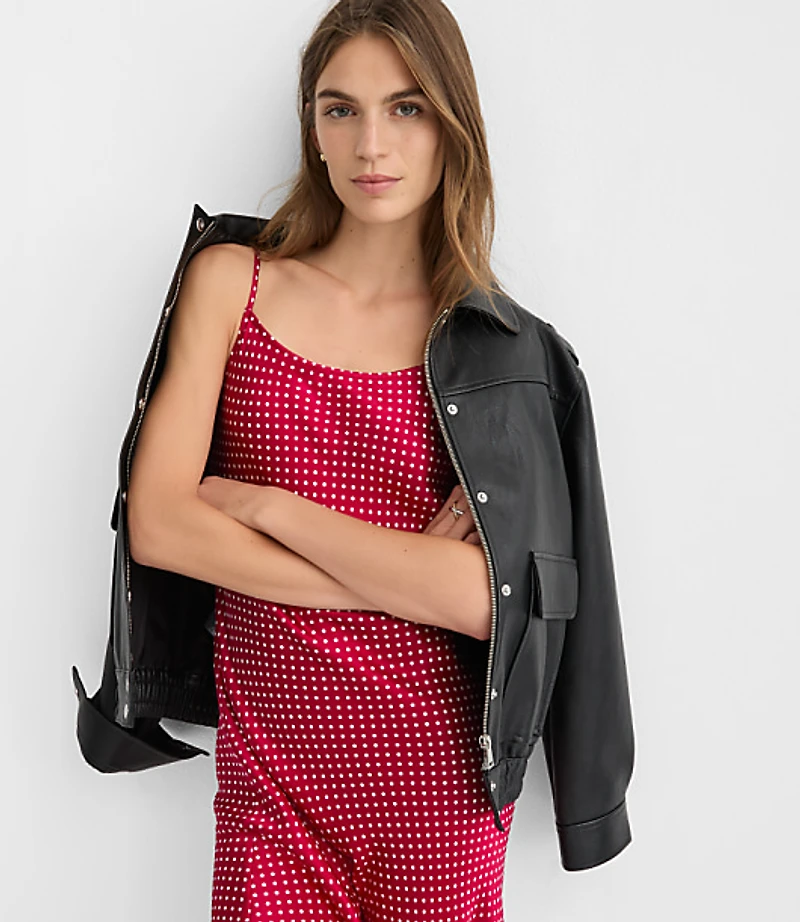 Tall Dotted Satin Strappy Bias Midi Dress