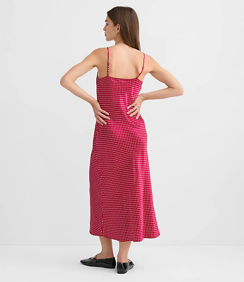 Tall Dotted Satin Strappy Bias Midi Dress