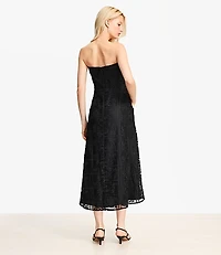 Floral Lace Strapless Midi Pocket Dress