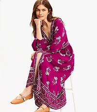 Floral Puff Sleeve Button Midi Dress