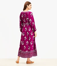 Floral Puff Sleeve Button Midi Dress