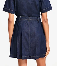 Pleated Denim Mini Skirt Classic Rinse Wash