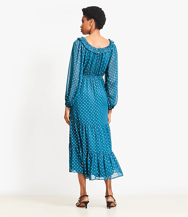 Shimmer Ruffle Tiered Midi Dress