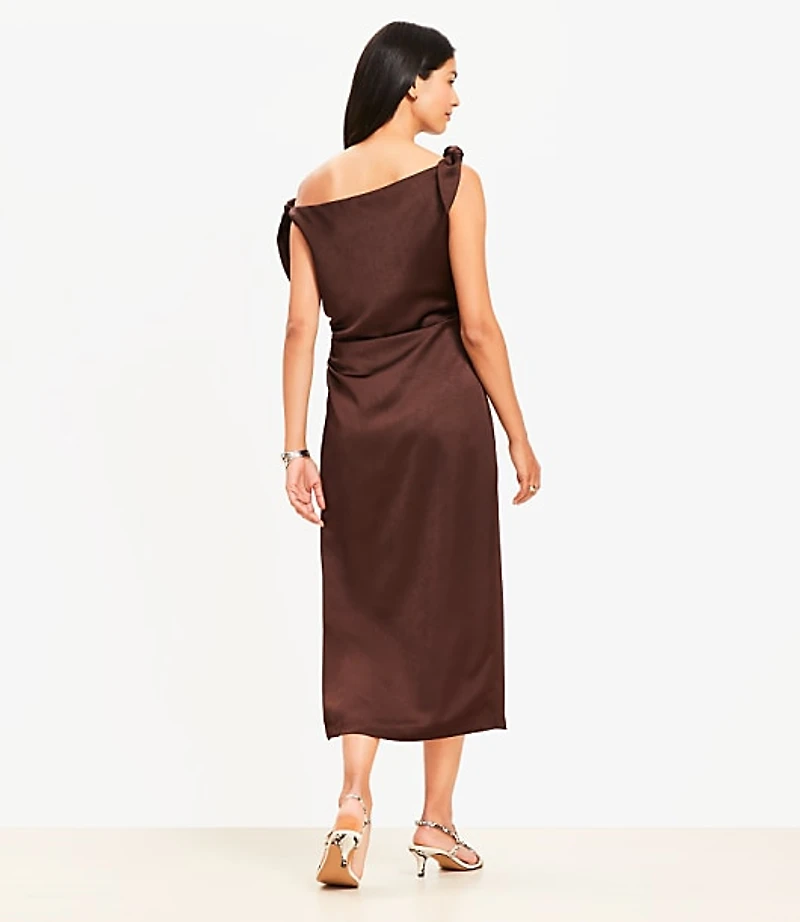 Satin Tie One Shoulder Midi Dress