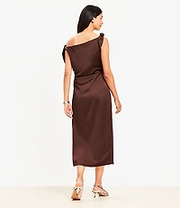 Satin Tie One Shoulder Midi Dress