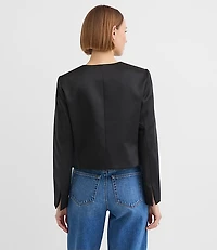 Satin Bow Pocket Collarless Jacket