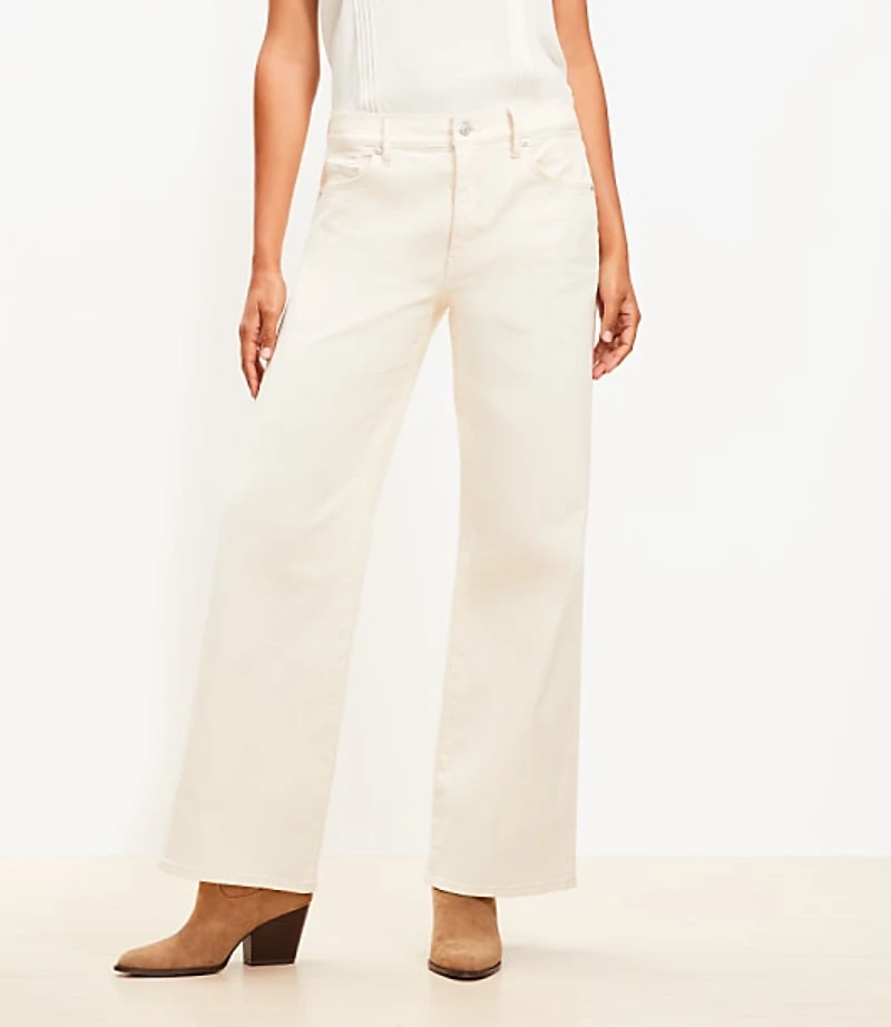 Mid Rise Wide Leg Jeans Ivory