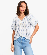 Floral Embroidered Bow Blouse