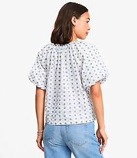 Floral Embroidered Bow Blouse
