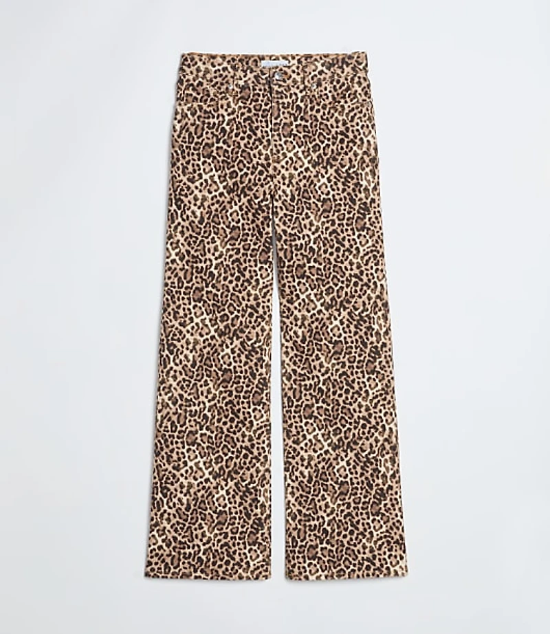 Petite High Rise Wide Leg Jeans Leopard Print