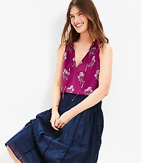 Petite Floral Ruffle Tie Neck Mixed Media Blouse