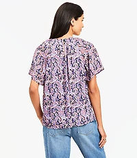 Petite Paisley Cutout Mixed Media Blouse