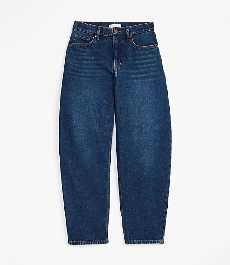 Petite High Rise Barrel Jeans Authentic Dark Wash