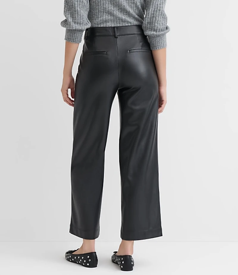 Wide Leg Pants Faux Leather