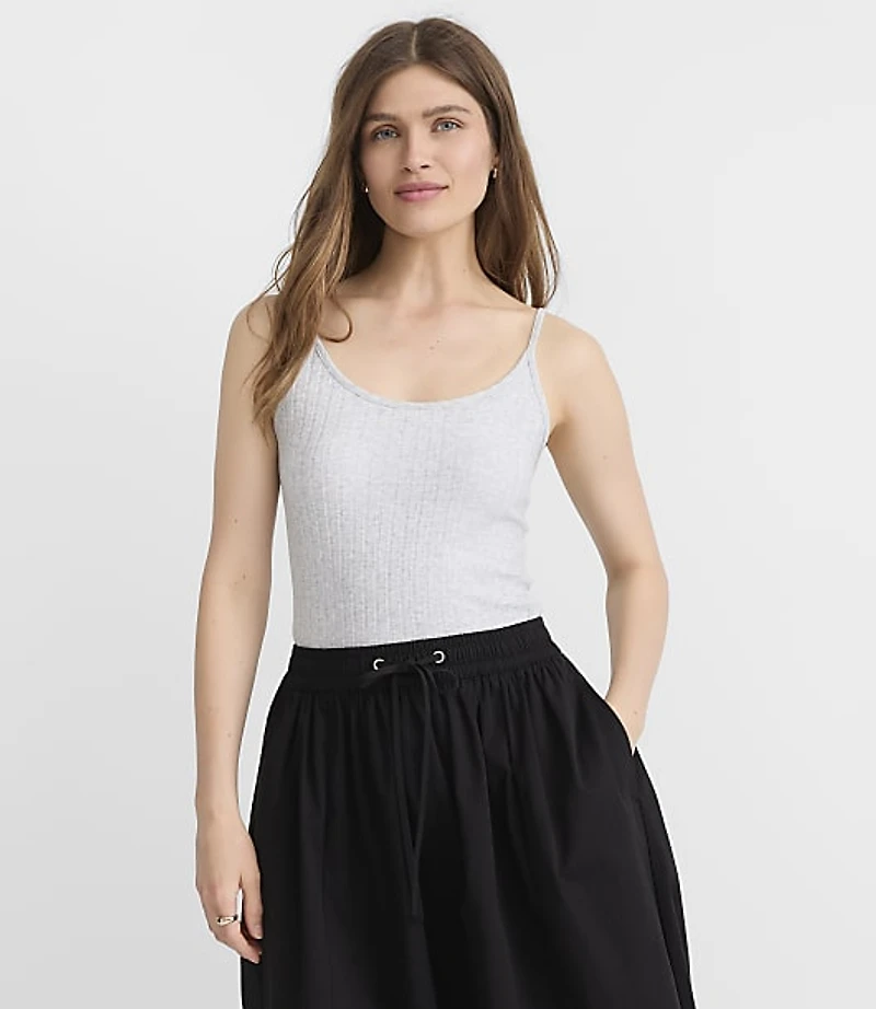 Petite Heathered Ruffle Ribbed Tank Top