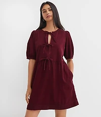 Corduroy Bow Mini Pocket Dress