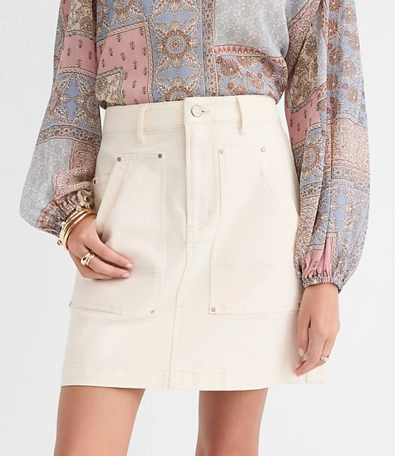 Denim Carpenter Mini Skirt Ivory
