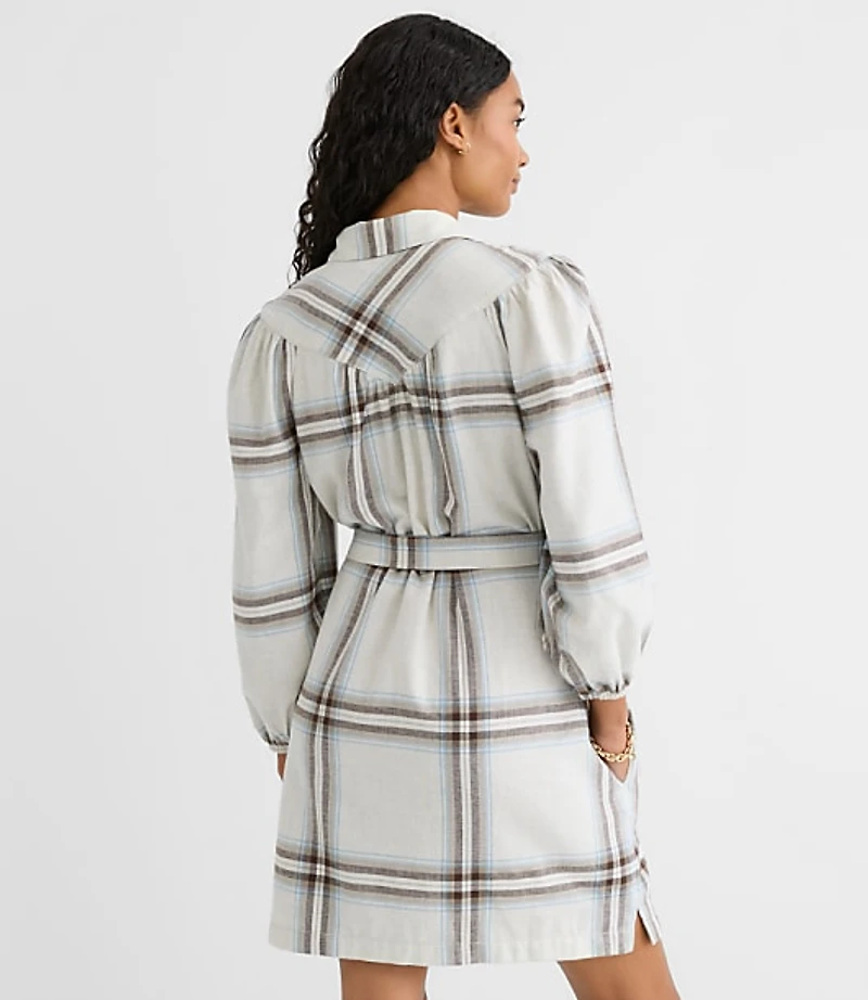 Plaid Yoke Mini Pocket Shirtdress