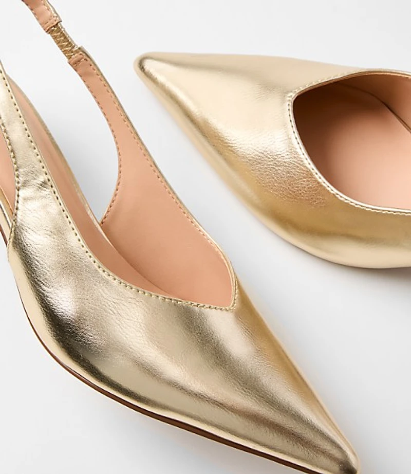 Metallic Slingback Kitten Heels